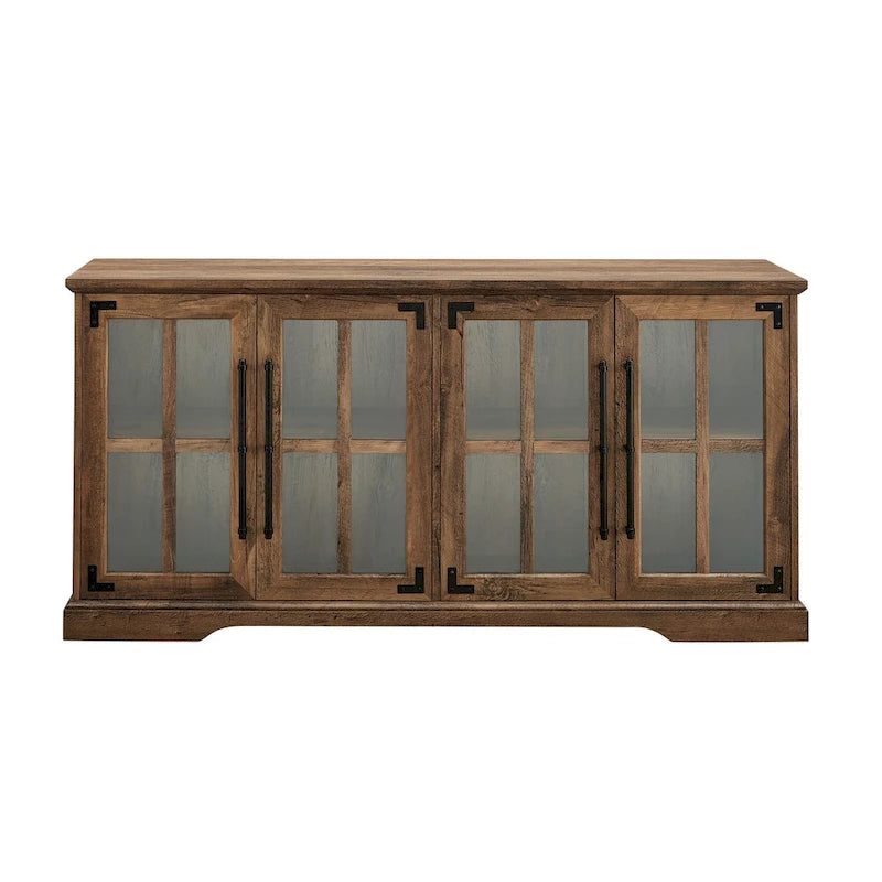 Mueble para televisor de roble rústico con puertas de vidrio tipo ventana
