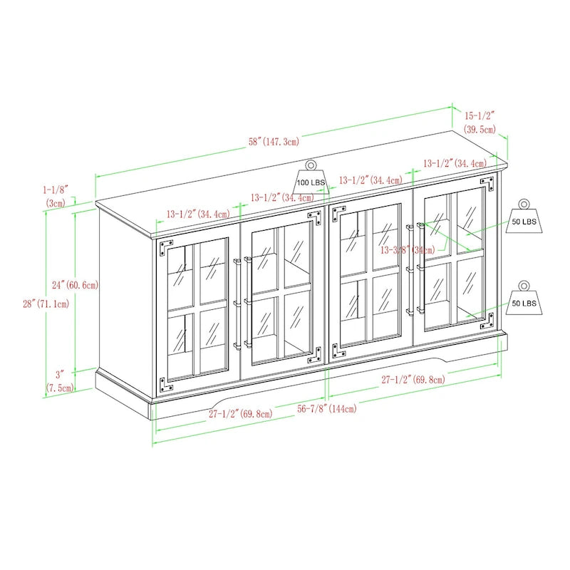 Mueble para televisor de roble rústico con puertas de vidrio tipo ventana