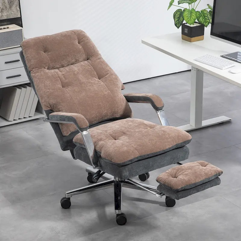 Extra grote fauteuil-bureaustoel met fluweelachtige bekleding en voetensteun