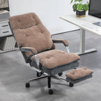 Extra grote fauteuil-bureaustoel met fluweelachtige bekleding en voetensteun