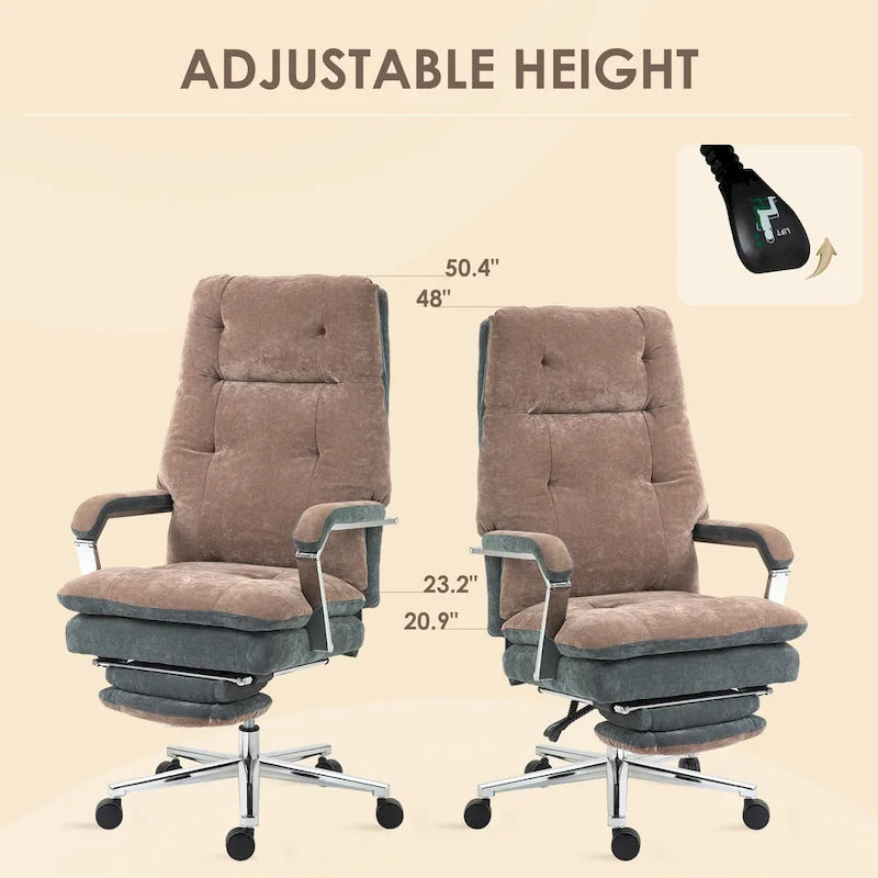 Silla de oficina reclinable de gran tamaño con tacto de terciopelo y reposapiés