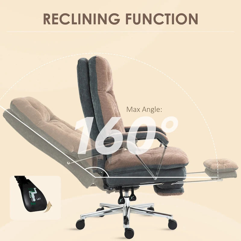 Extra grote fauteuil-bureaustoel met fluweelachtige bekleding en voetensteun