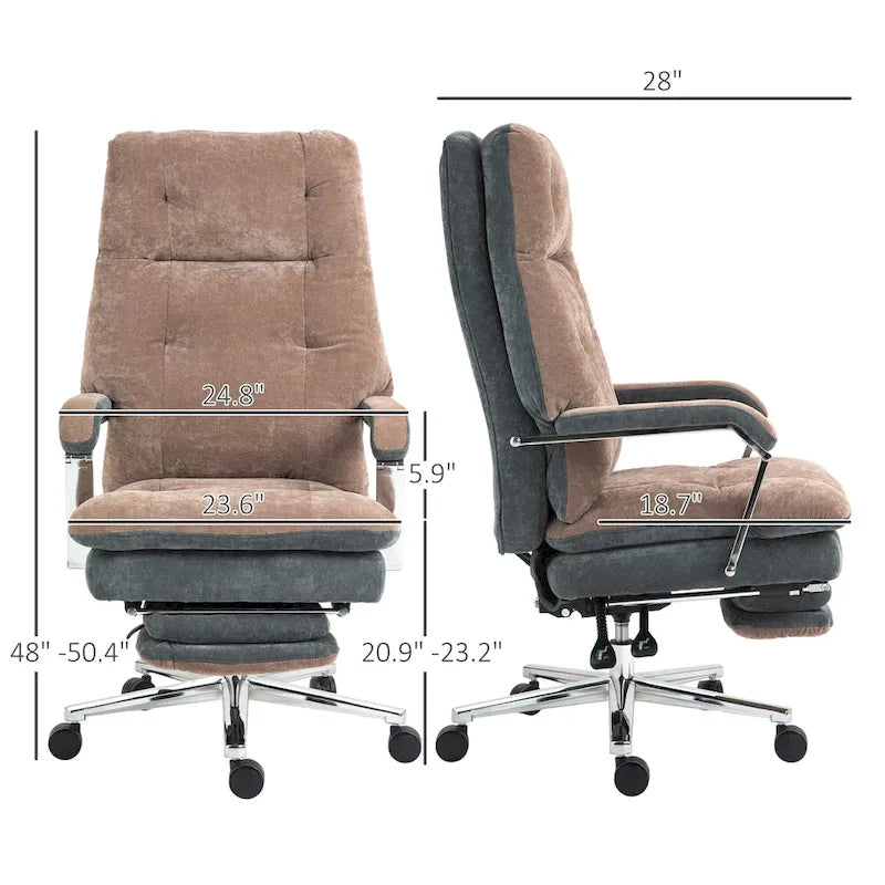 Extra grote fauteuil-bureaustoel met fluweelachtige bekleding en voetensteun