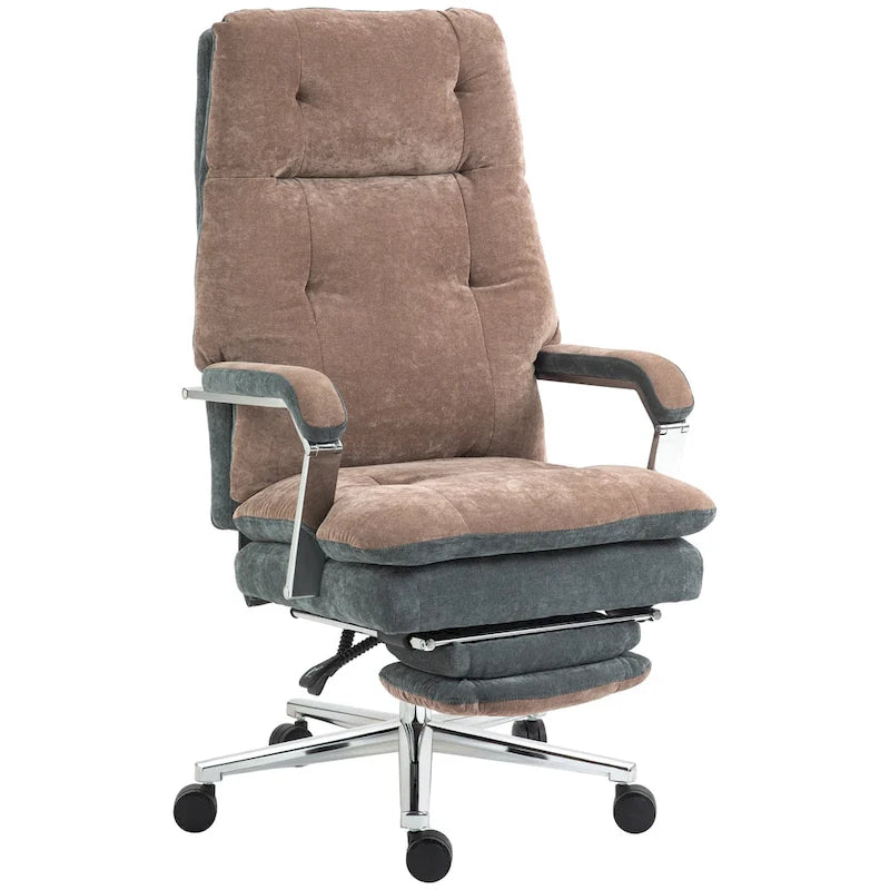 Extra grote fauteuil-bureaustoel met fluweelachtige bekleding en voetensteun