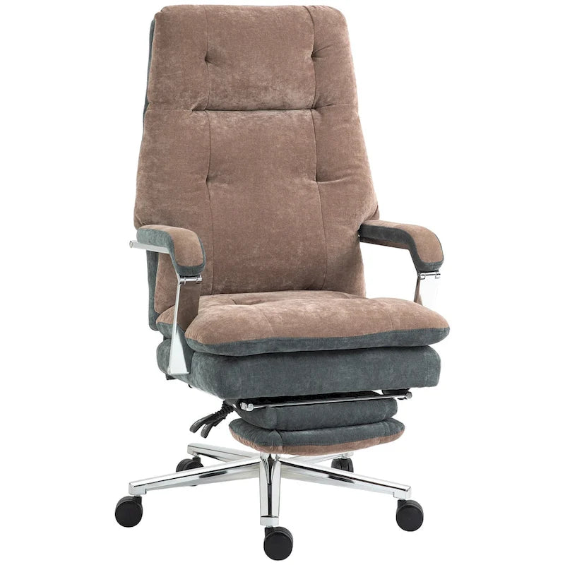 Extra grote fauteuil-bureaustoel met fluweelachtige bekleding en voetensteun