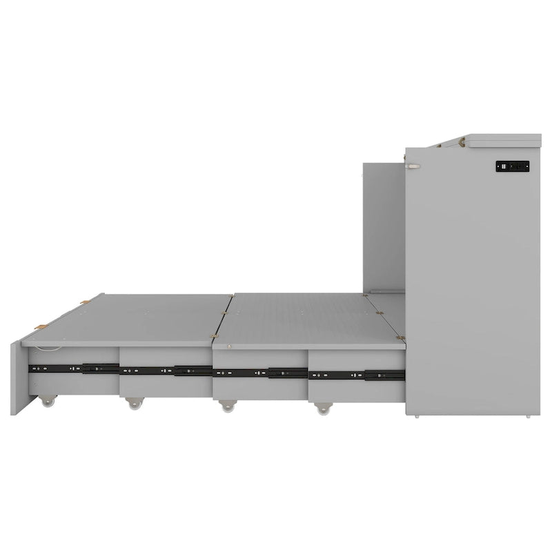 Cama plegable tamaño matrimonial tipo gabinete con almacenamiento y puertos USB