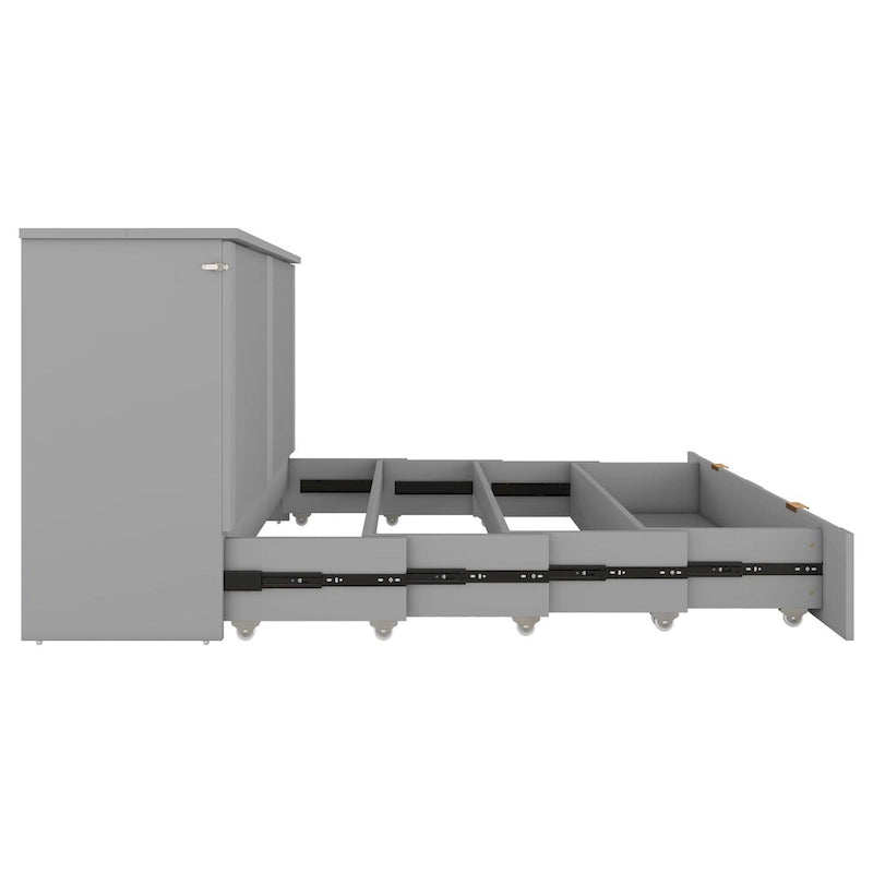 Cama plegable tamaño matrimonial tipo gabinete con almacenamiento y puertos USB