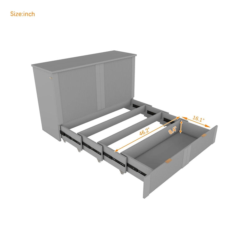 Cama plegable tamaño matrimonial tipo gabinete con almacenamiento y puertos USB