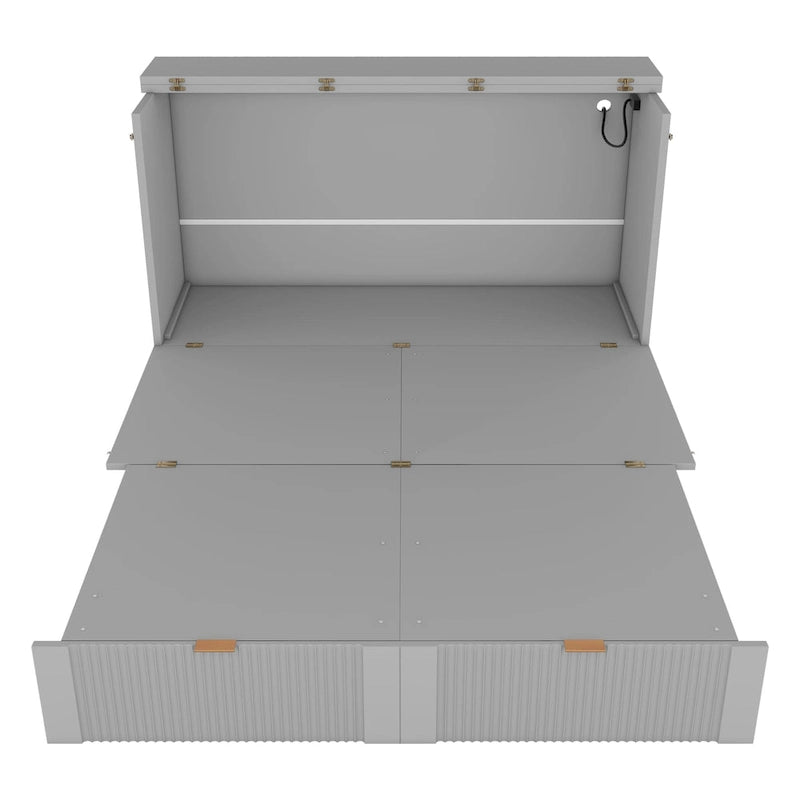 Cama plegable tamaño matrimonial tipo gabinete con almacenamiento y puertos USB