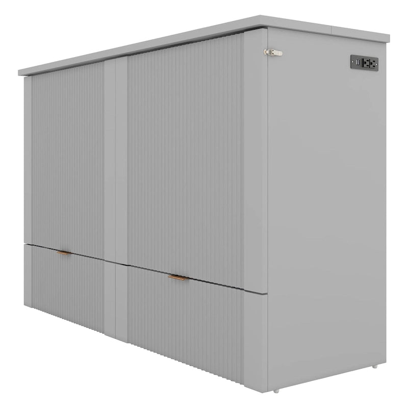 Cama plegable tamaño matrimonial tipo gabinete con almacenamiento y puertos USB