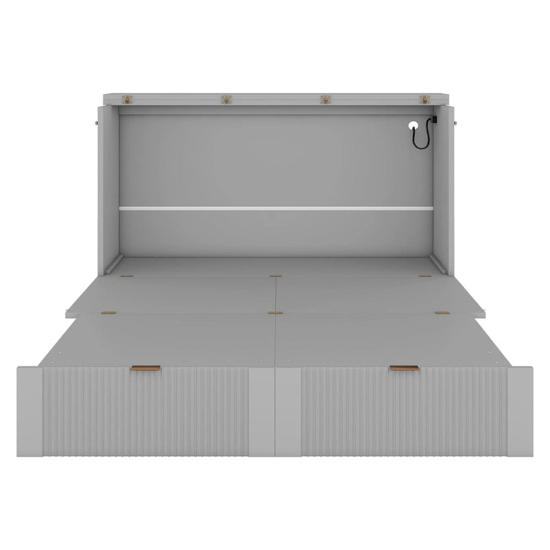 Cama plegable tamaño matrimonial tipo gabinete con almacenamiento y puertos USB