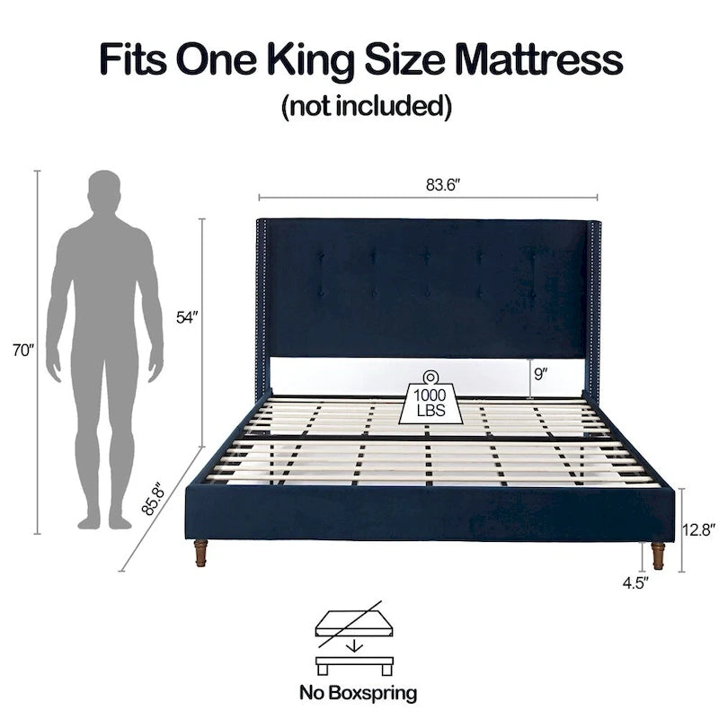 Cama King tapizada con cabecero orejero capitoné