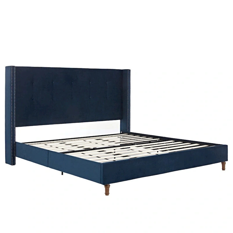 Cama King tapizada con cabecero orejero capitoné