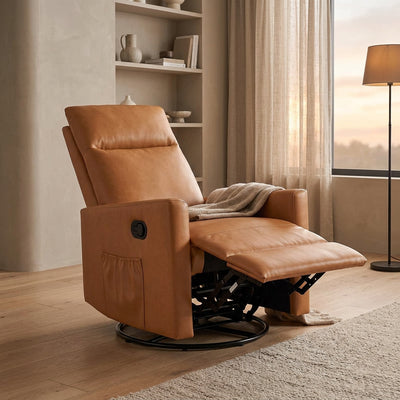 Modern Glider Rocker Chair Linen Upholstered Swivel Manual Recliner Chair High Back Single Sofa with Footrest