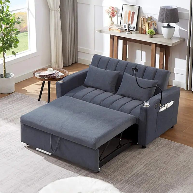 Convertible Loveseat Sofa Bed with USB Ports and Cup Holders