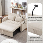 Convertible Loveseat Sofa Bed with USB Ports and Cup Holders