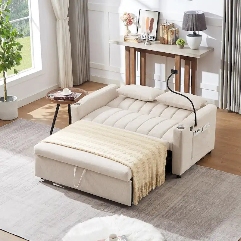 Convertible Loveseat Sofa Bed with USB Ports and Cup Holders