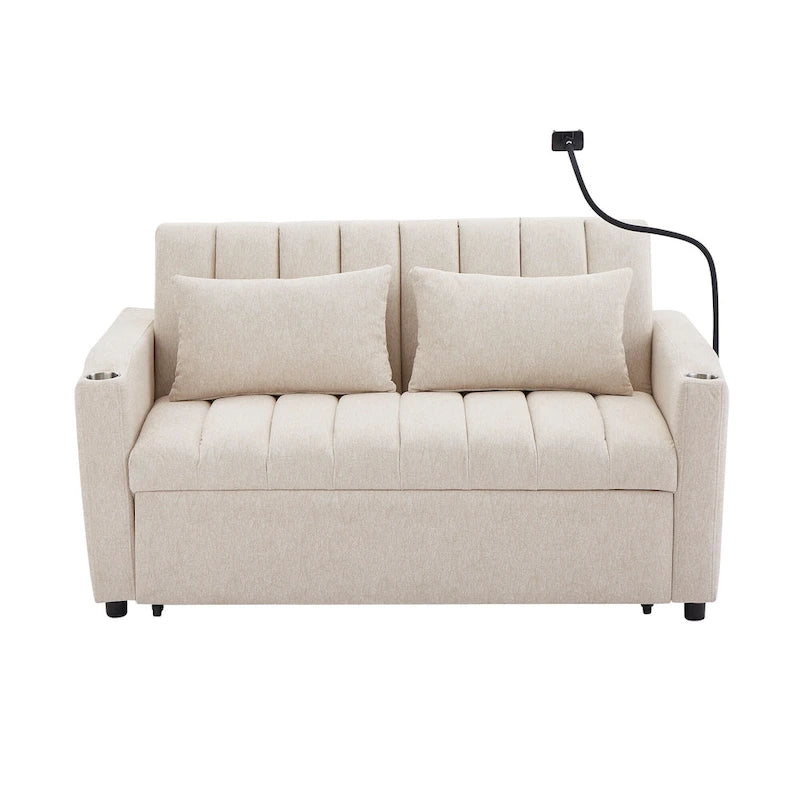 Convertible Loveseat Sofa Bed with USB Ports and Cup Holders