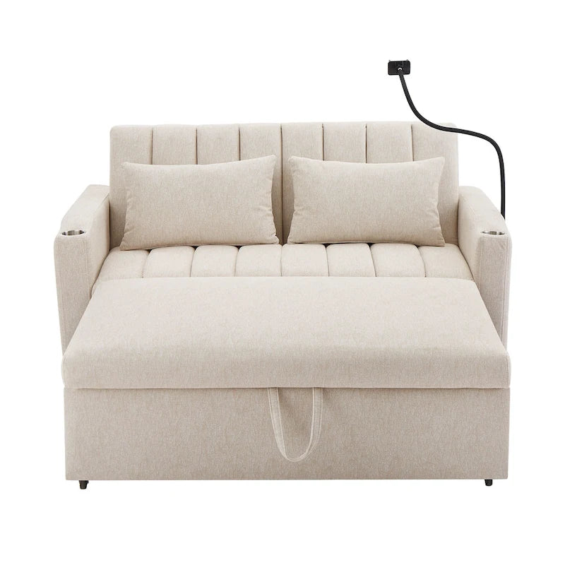 Convertible Loveseat Sofa Bed with USB Ports and Cup Holders