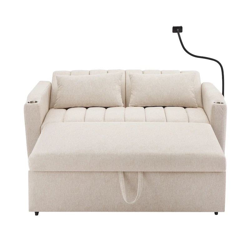 Convertible Loveseat Sofa Bed with USB Ports and Cup Holders