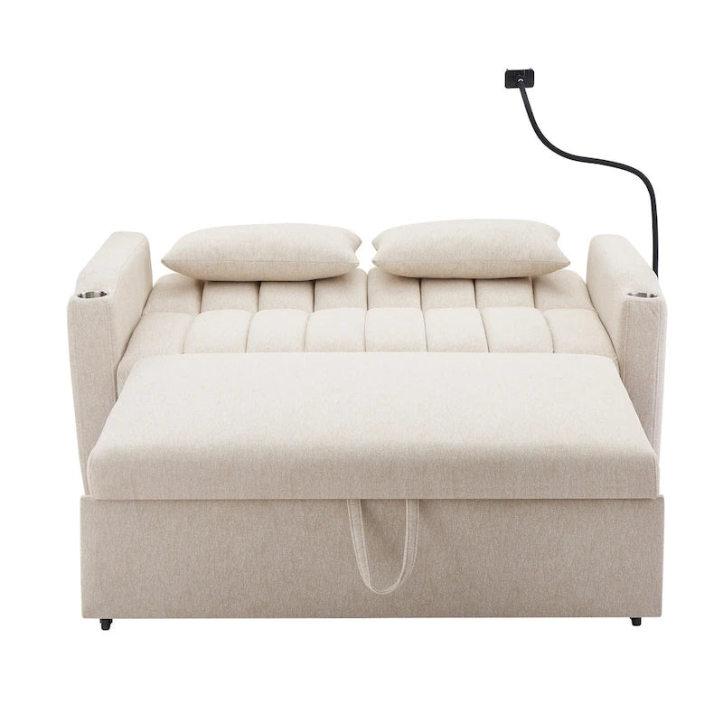 Convertible Loveseat Sofa Bed with USB Ports and Cup Holders