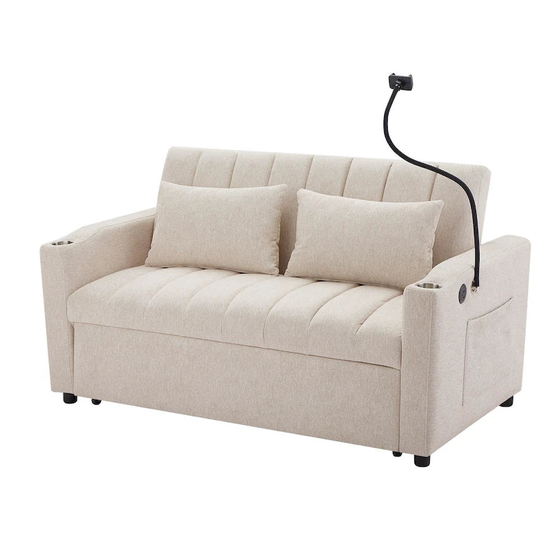 Convertible Loveseat Sofa Bed with USB Ports and Cup Holders