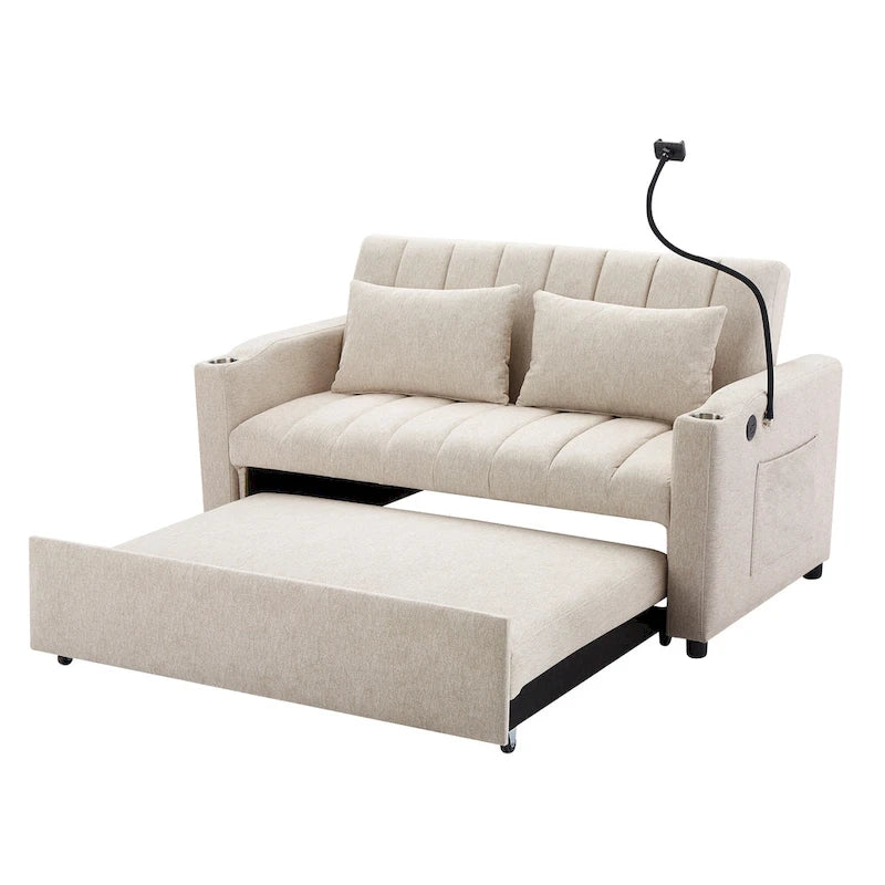 Convertible Loveseat Sofa Bed with USB Ports and Cup Holders