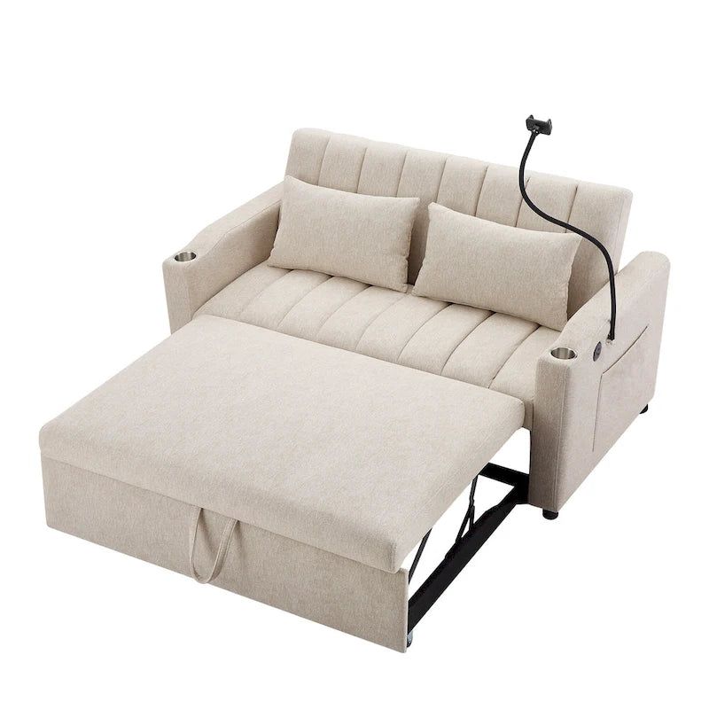 Convertible Loveseat Sofa Bed with USB Ports and Cup Holders