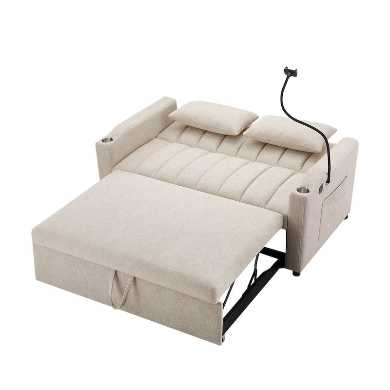 Convertible Loveseat Sofa Bed with USB Ports and Cup Holders
