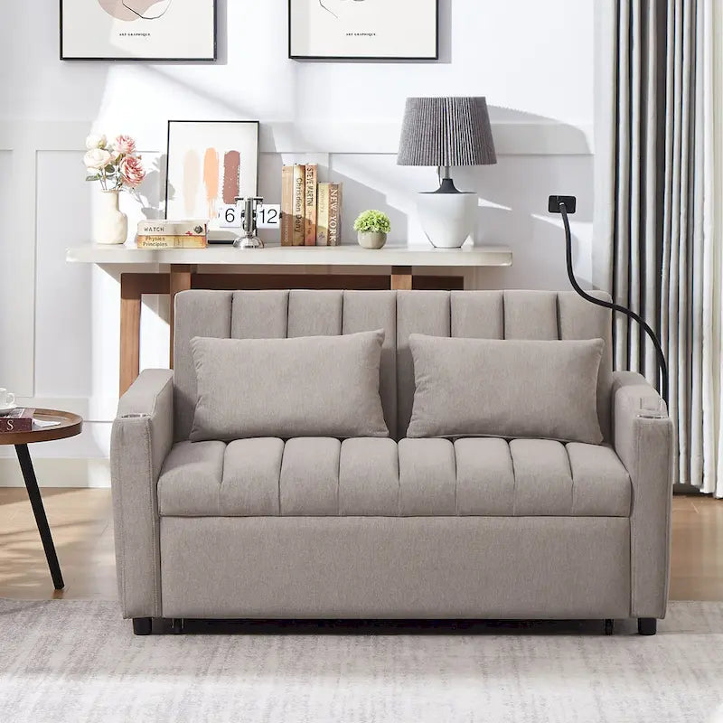 Convertible Loveseat Sofa Bed with USB Ports and Cup Holders