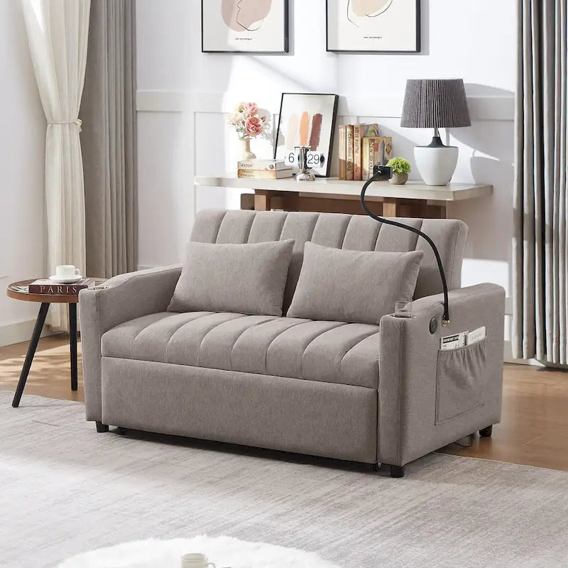 Convertible Loveseat Sofa Bed with USB Ports and Cup Holders