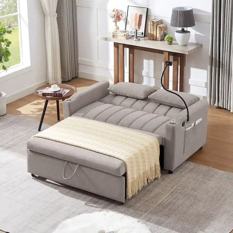 Convertible Loveseat Sofa Bed with USB Ports and Cup Holders