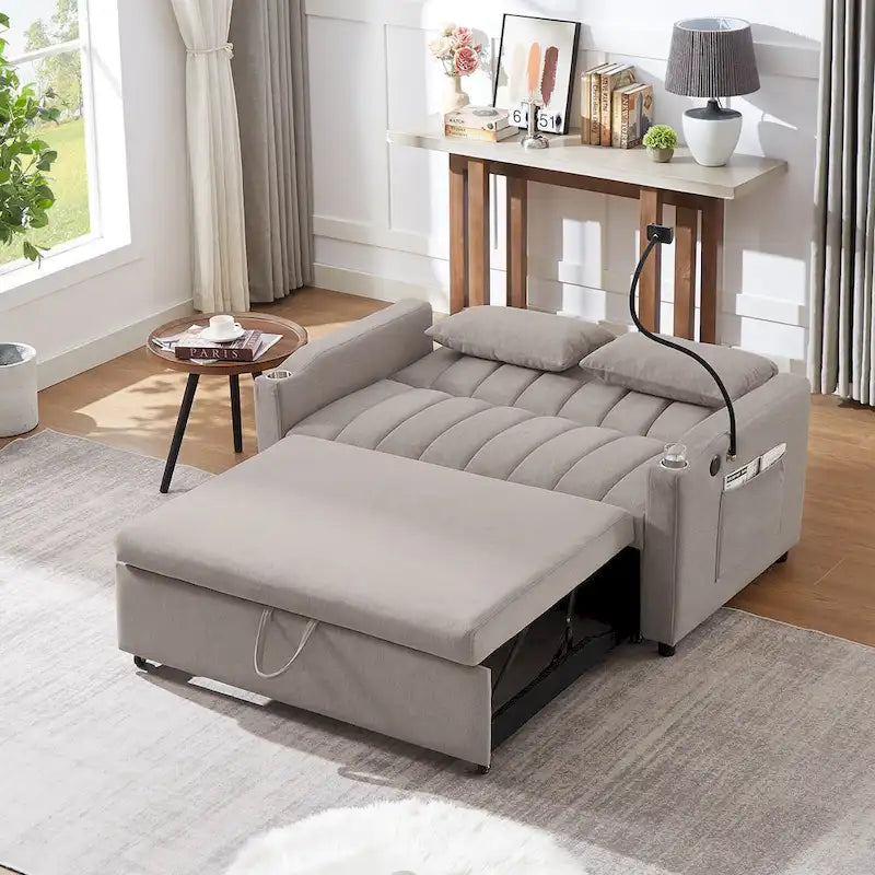 Convertible Loveseat Sofa Bed with USB Ports and Cup Holders
