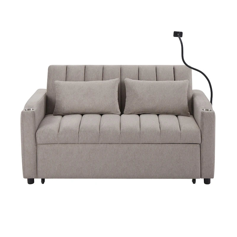 Convertible Loveseat Sofa Bed with USB Ports and Cup Holders