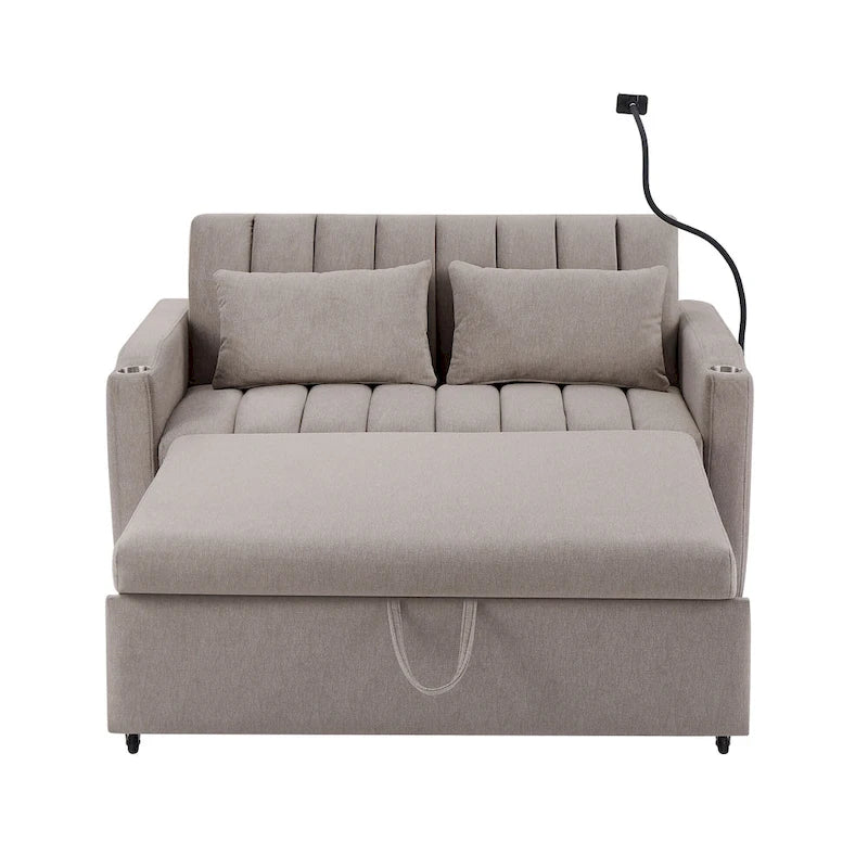 Convertible Loveseat Sofa Bed with USB Ports and Cup Holders