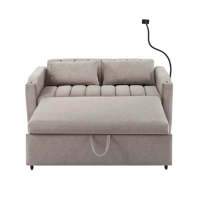 Convertible Loveseat Sofa Bed with USB Ports and Cup Holders