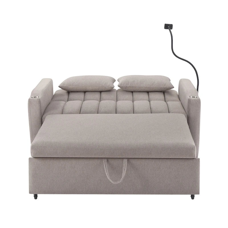 Convertible Loveseat Sofa Bed with USB Ports and Cup Holders