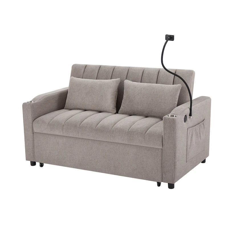 Convertible Loveseat Sofa Bed with USB Ports and Cup Holders
