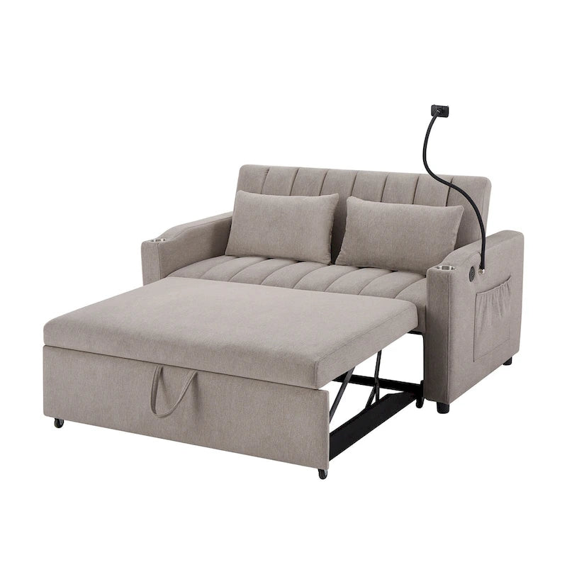 Convertible Loveseat Sofa Bed with USB Ports and Cup Holders