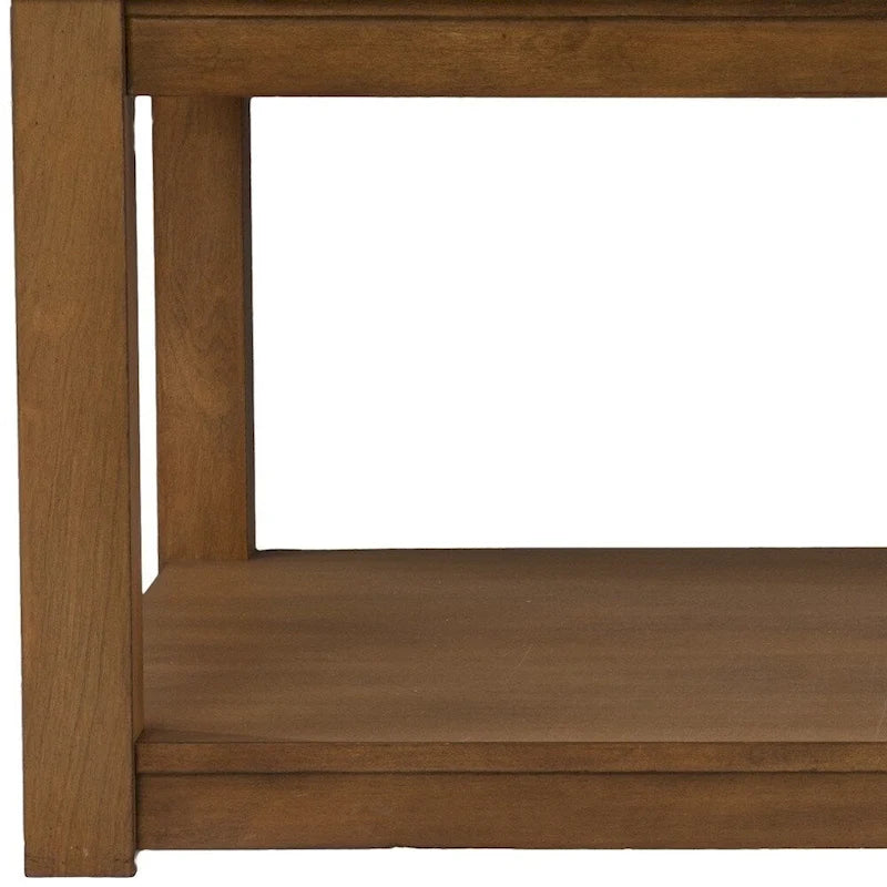 Quadratischer Couchtisch in Marmoroptik mit Ablageboden aus Holz