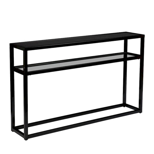 Black Glass Rectangular Console Table with Shelf and Metal Frame - 50.25 L x 10 W x 30.25 H