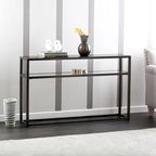 Mesa de consola de cristal negro con estructura y estante de metal