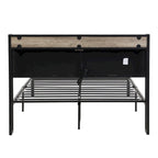 Lit plateforme en métal grand format avec tête de lit en bois et rangement sous le lit
