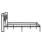 Lit plateforme en métal grand format avec tête de lit en bois et rangement sous le lit