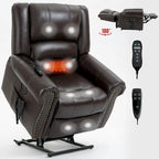 Sillón reclinable elevador eléctrico de doble motor en cuero genuino con calor y masaje