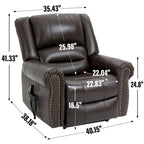 Sillón reclinable elevador eléctrico de doble motor en cuero genuino con calor y masaje