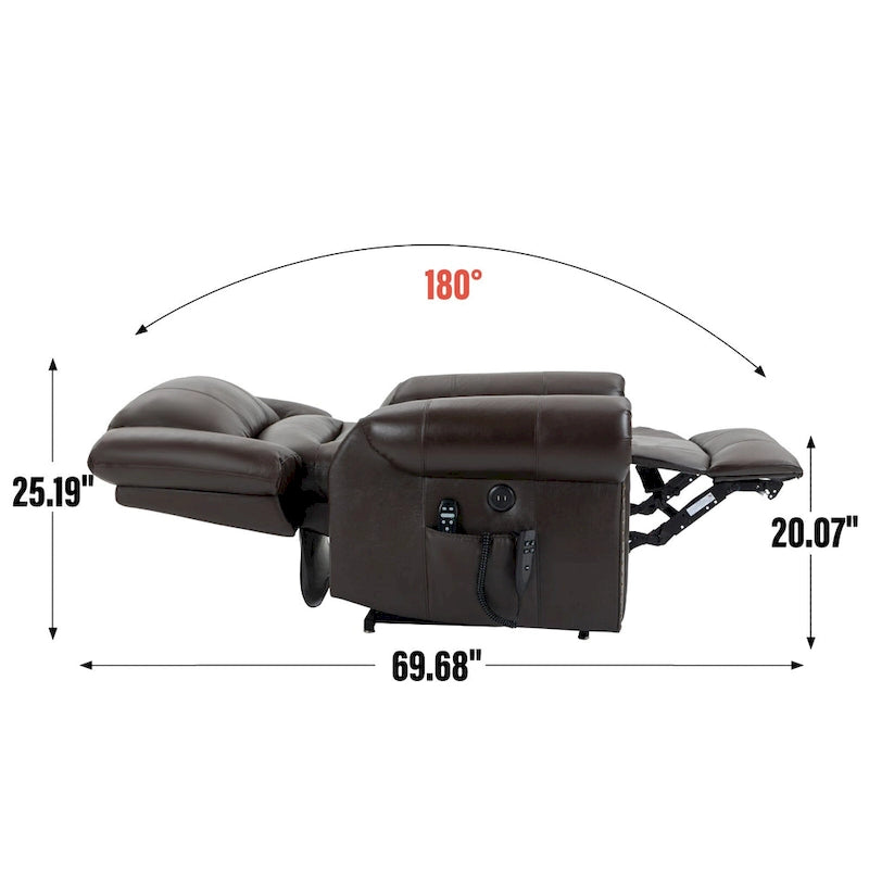 Sillón reclinable elevador eléctrico de doble motor en cuero genuino con calor y masaje