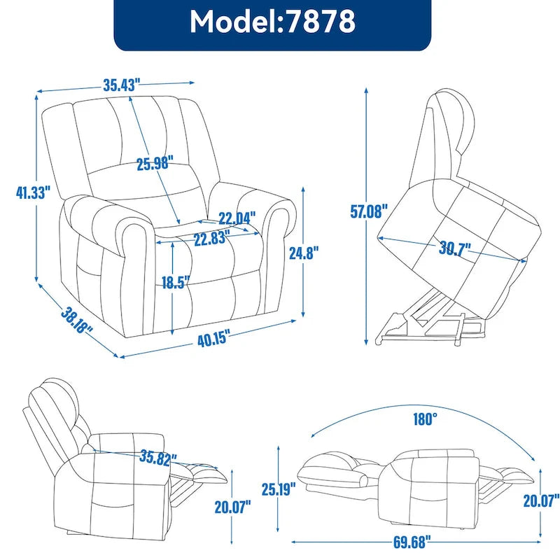 Sillón reclinable elevador eléctrico de doble motor en cuero genuino con calor y masaje