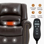 Sillón reclinable elevador eléctrico de doble motor en cuero genuino con calor y masaje