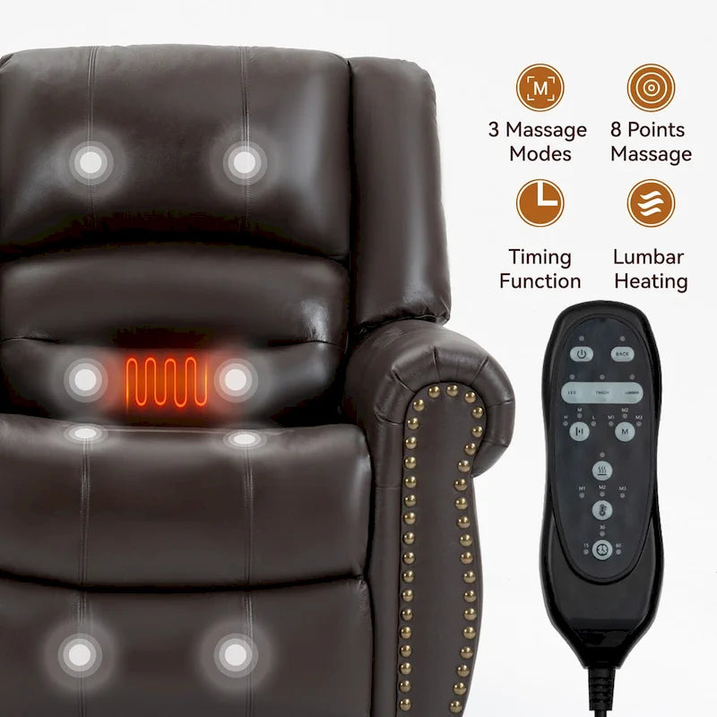 Sillón reclinable elevador eléctrico de doble motor en cuero genuino con calor y masaje